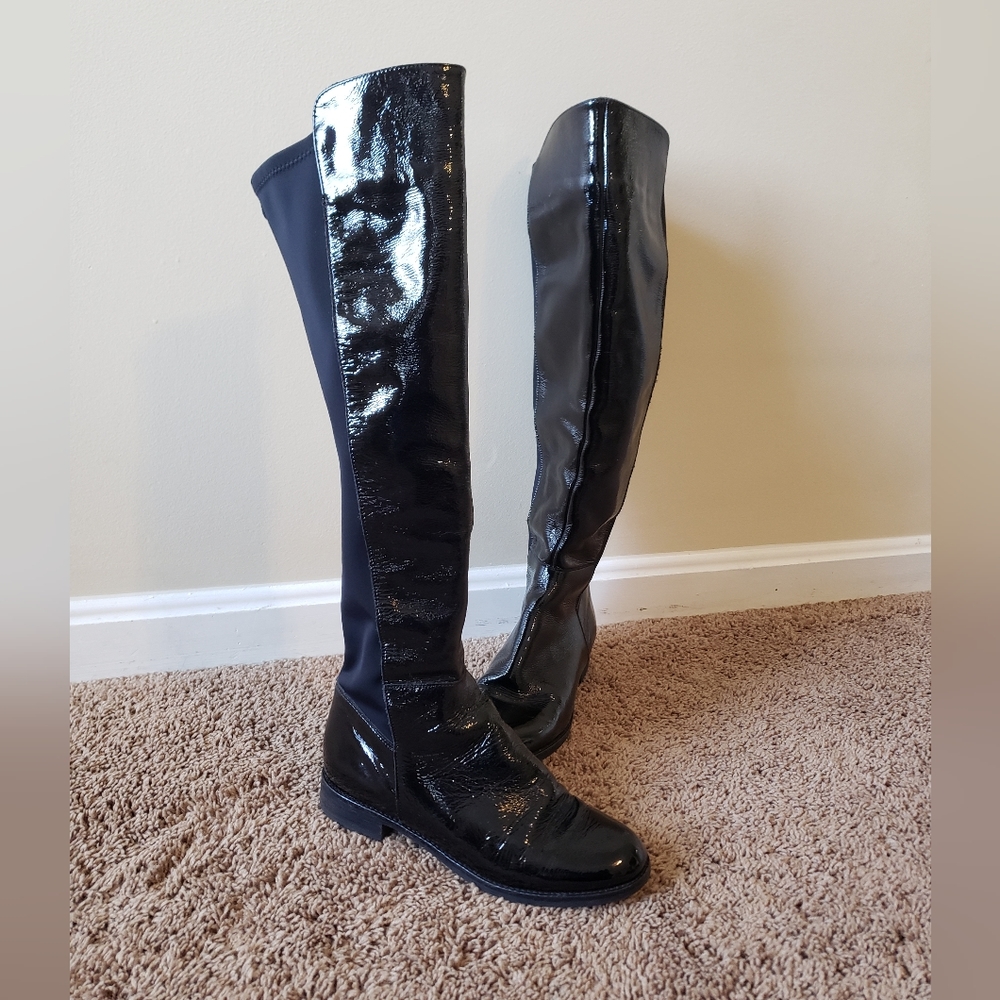 Aldo glossy leather knee high riding boots black 8